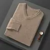 Nuevo Suéter Grueso de Lana Pura con Cuello en V Holgado para Hombre Otoño/Invierno 2024 Camisa Base de Punto Sólido Color Casual de Negocios