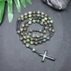 Amazonas Piedra Natural Colgante de Cruz Collar Piedra Ojo de Tigre Cruz Vesícula Biliar de Hierro Rosario para Hombres Collar Venta al por Mayor