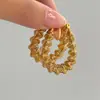 Dazan Atacado Em Estoque Moda Europeia e Americana Transfronteiriça Nicho Fashionável Estilo Ins Aço Titânio Banhado a Ouro 18K Brincos de Mola Onda Chifre