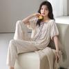 Pijama de Lyocell para Mujer 2026 Nuevo Manga Corta Pantalón Largo Moda Verano Ropa de Casa Estilo Celebridad de Internet Primavera y Otoño