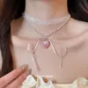 Conjunto de Collar y Aretes de Perlas con Lazo Estilo Ballet Dulce Lujo Ligero Gama Alta Exquisito Joyería Femenina para Mujeres