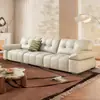Foshan Móveis Sofá de Couro Nuvem Estilo Creme Sala de Estar Apartamento Pequeno Minimalista Italiano Arte em Couro Fileira Reta Couro Bovino de Primeira Camada