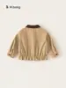 Youbao Huzhou Zhili Roupa Infantil 2026 Primavera e Outono Casaco para Meninas com Gola Reversível e Cor Contrastante com Barra Franzida Top Infantil