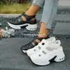 Sandalias de cuña con diseño calado y punta cerrada para mujer, Zapatos de plataforma con suela gruesa y velcro para mujer, Sandalias planas de caña baja en negro al por mayor y tallas grandes