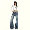 ¡Ootd del 25!|Jeans Lavados Azules Vintage para Primavera y Verano, Estilo Americano de Calle, de Tiro Bajo, Pierna Recta Holgada, de Largo hasta el Suelo