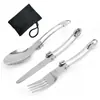 Cuchillo de Alambre de Acero Plegable Tenedor de Alambre de Acero Cuchara de Alambre de Acero Juego de Cubiertos de Camping de Tres Piezas Mesa de Camping Plegable Cubiertos Convenientes de Acero Inoxidable para Exteriores