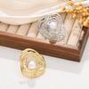 Anillo Abierto Asimétrico Entrelazado Transfronterizo Europeo y Americano con Perla de Imitación, Exagerado Estilo Ins, Metal con Pliegues en Forma de Hoja para Mujer
