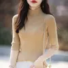 Estilo Novo de Primavera Algodão Puro Gola Meia-Alta Manga Três Quartos Suéter Base Tricotado Cor Sólida Versátil Estilo Coreano Top Canelado Roupa Feminina