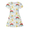 Estilo Veraniego Caliente Europeo y Americano Transfronterizo 3 Estampados Digitales Arcoíris Sol Juventud Segura Vestido Casual de Manga Corta para Niñas