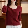 Cárdigan de punto trenzado de color liso estilo vintage para mujer con manga larga, Nuevo de Verano 2027 Abrigo Suéter Cuadrado Francés