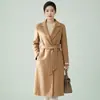 Abrigo de lana de doble cara para mujer, largo por encima de la rodilla, otoño/invierno 2026, cuello de solapa, cintura con cinturón, abrigo de lana de alta gama