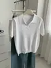 Camiseta tipo polo de punto de seda helada de manga corta para mujer, estilo Old Money coreano, cuello tijera, acanalada, versátil, verano 2026