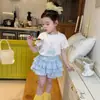 Dz26013 Traje para Niña 2026 Verano Bebé Niña Estampado de Dibujos Animados Camiseta de Manga Corta Top Falda de Tartaleta con Encaje a Cuadros