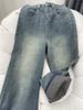 Jeans Feminino com Estampa de Espiga de Trigo e Céu Estrelado Outono e Inverno para Irmãs Plus Size Figuras Maçã Pera Cintura Alta Cobre o Quadril Calças de Perna Larga Slim