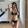 Conjunto de Bikini Ondulado de Lunares con Volantes Estilo Girly Pure Desire para Vacaciones Sujetador Halter con Cordones Bikini Sexy de Cintura Baja