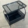 Mesa de Centro Pequeña Móvil Sala de Estar Estilo Crema con Ruedas Mesa de Esquina para el Hogar Mesa Auxiliar de Cristal para Sofá Gabinete Lateral Carrito Simple