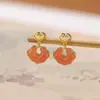 Brincos de Prata Yilu Água Natural Vermelha Prata de Lei S925 Jade Hetian Jade Água Clara Padrão de Dente Ruyi Xiangyun Estilo Chinês Novo