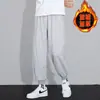 Calça Esportiva Cinza Masculina Primavera e Outono Perna Larga Calça Harem Moda Coreana Calça de Moletom Forrada com Lã Casual Comprimento no Tornozelo