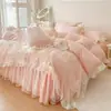 2026 Novo Estilo Saia de Cama de Algodão Acolchoado com Renda Conjunto de Quatro Peças - Série Milão