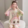 Pijama de verão para meninas, estilo fino de algodão puro de manga curta para crianças, roupa de casa de verão para meninas mais velhas, conjunto modelo novo 2026