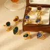 Anillo Retro Francés de Acero Inoxidable con Piedra Natural para Mujer Joyería que no se decolora Diseño de Nicho Versátil Anillo Abierto de Acero de Titanio