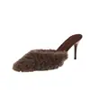 Mules de tacón alto con punta elegante, peludos, a la moda para otoño e invierno, adelgazantes, nuevo modelo 2026, tacones de aguja sexys