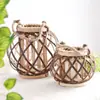 Linterna de Huracán Linterna Decoración de Patio Retro Americana con Cuerda Linterna Tejida de Mimbre Natural Decoración del Hogar Estilo Antiguo Wei Yan