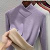 Camiseta Térmica Base de Polar con Cuello Superpuesto para Mujer, Nuevo Estilo Otoño e Invierno 2026, Cuello Semialto, Manga Larga, Forro Polar, Cálido Top de Seda y Lana
