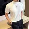 Camiseta Base Blanca de Cuello Medio para Hombre Otoño e Invierno, Camiseta de Manga Corta con Cuello Redondo Ajustada para Traje, Camiseta de Cuello Medio para Hombre