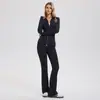 Conjunto de Roupa de Yoga Ajustada Estilo Europeu e Americano Transfronteiriço, Jaqueta Esportiva de Manga Longa com Zíper de Primavera, Calça Longa Flare de Fitness e Yoga Feminina