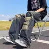 Jeans Rotos de Diseño Retro Estilo Americano Niche High-Street, Pantalones Sueltos de Cintura Alta para Primavera Estilo Callejero Largos hasta el Suelo en Negro