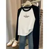Camiseta raglan de manga comprida 100% algodão para mulheres, nova coleção de outono 2026, top cinza chique e único de alta qualidade