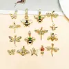 Accesorio de colgante de libélula, abeja, mariposa hueca con microincrustaciones de circonita, chapado en oro de 18k sobre cobre, para llavero de bricolaje, joyería