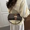 Bolsa de mão estampada simples e retrô, uma bolsa de ombro estilosa e casual para mulheres, uma bolsa transversal chique e uma pequena bolsa tote quadrada