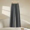Pantalones de Lana Gruesa con Forro Polar de Pierna Estrecha y Ancha 2025 Otoño e Invierno Populares Cintura Elástica Lana Casual Rectos