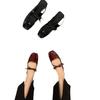 Zapatos de tacón alto gruesos de boca poco profunda estilo francés para mujer, Zapatos pequeños de cuero estilo callejero vintage para Primavera y Otoño 2026, Sandalias de cuero brillante con lazo de punta cuadrada