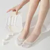 Calcetines de Verano Invisibles Antideslizantes para Mujer, Calcetines Deportivos de Color Sólido Absorbentes de Sudor, Calcetines Cortos con Lazo de Seda Integrado