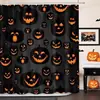 Cortina de Chuveiro de Abóbora de Halloween Cortina de Chuveiro de Abóbora Maligna Cortina de Chuveiro Preta de Outono Decoração de Banheiro Tecido Lavável Durável