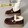 Sapatos Birkenstock de Couro Integral para Mulheres, Forrados com Lã e Espessados para Aquecimento, Sapatos de Lã de Cordeiro com Solado Grosso e Aumento de Altura Oculto, Botas de Neve