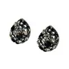 Pendientes Elegantes y Sofisticados Negros Completamente Incrustados con Diamantes en Forma de Lágrima para Mujer, Diseño de Nicho, Pendientes Sencillos de Cesta de Flores, Accesorios Personalizados para Orejas