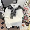 Xale Xadrez Camiseta Falsa de Duas Peças Manga Curta para Homem, Marca Tendência de Verão Solta Manga Meia Manga Design Cleanfit Top