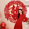 Recorte de Papel Caractere Dupla Felicidade Estilo Chinês Extra Grande Decoração para Quarto de Casamento, Roupão de Noiva para Vestir, Adereços para Fotos de Noivado Dragão e Fênix
