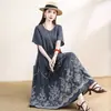 Vestido de Algodón Seda de Alta Gama para Mujeres de Mediana Edad y Mayores, Adelgazante de Verano Talla Grande Algodón Artificial Falda Larga para Madre, Moderno y Versátil