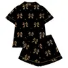 Fabricante de Conjunto de Pijama Cardigan Negro de Seda de Leche Transfronterizo Europeo y Americano para Mujer, Shorts de Manga Corta, Ropa de Casa Transpirable Casual