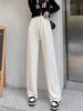 Meia-cintura cor sólida waffle air puff calças calças casuais primavera feminina novo estilo coreano solto cordão larga- calças moda