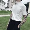 Camiseta de punto de cuello alto medio color café para hombre, estilo americano, suéter de manga corta para hombre, camiseta base de manga corta moderna ajustada