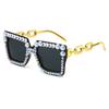 Gafas de Sol Cuadradas de Perlas Nuevas Transfronterizas 2024 Europeas y Americanas DIY Hechas a Mano Cadena de Diamantes Gafas de Sol de Montura Grande