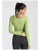Ropa de Yoga para Celebridades de Internet, Tops con Almohadillas en el Pecho para Mujer, Camisetas de Running para Otoño e Invierno, de Manga Larga, Versátiles, con Cuello Halter, Ajustados, Ropa Deportiva para Fitness