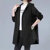 25 Nuevas Chaquetas Cortavientos con Capucha de Color Contrastante Ropa de Primavera y Otoño para Mujer Tallas Grandes Europeas y Americanas Ropa de Color Sólido Holgada Ropa Femenina Transfronteriza