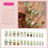 Unhas Postiças de Halloween Transfronteiriças Europeias e Americanas Fantasma Verde Estilo Francês Assustador Abóbora Unhas Postiças Amêndoa Arte de Unhas Unhas Postiças Atacado